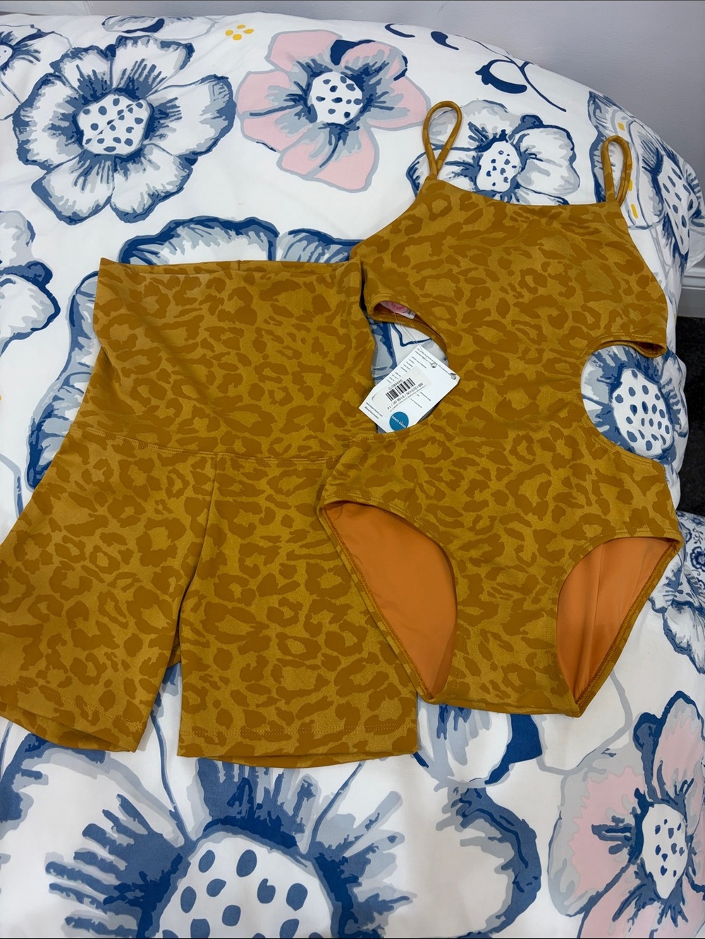 Girls' Mustard Cutout One-Piece Swimsuit & Matching Skirt Set